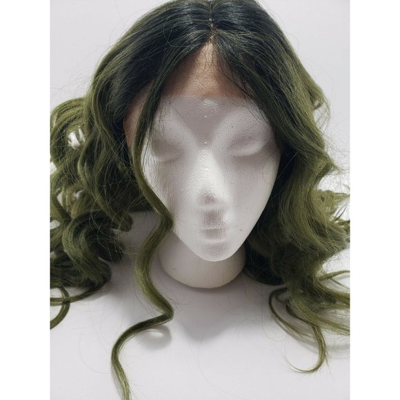 Janet Collection Olive Green Human Hair Blend 6" Deep Center Part Lace Front Wig - Picture 2 of 11